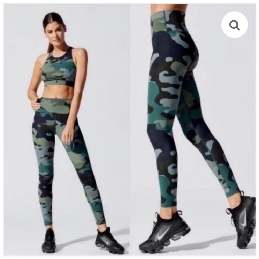 Carbon38 Green Camouflage High-Waist Leggings